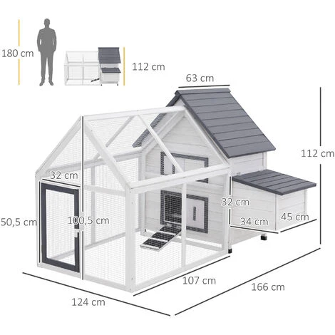 PawHut Poulailler Clapier Modèle Villa Multi-équipée : Rampe, Nichoirs, Perchoirs, Plateau Excrément, 2 Portes Bois Massif Pin Gris Blanc 3 PawHut Poulailler Clapier Modèle Villa Multi-équipée : Rampe, Nichoirs, Perchoirs, Plateau Excrément, 2 Portes Bois Massif Pin Gris Blanc – Image 3