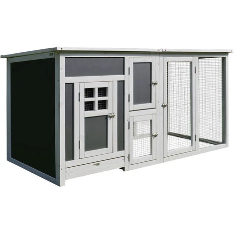 PawHut Poulailler Multi-équipements Niche Toit Ouvrant Perchoir Pondoir Enclos Tiroir à Déjection 160L X 75l X 80H Cm Bois Massif Pin Gris Blanc 1 PawHut Poulailler Multi-équipements Niche Toit Ouvrant Perchoir Pondoir Enclos Tiroir à Déjection 160L X 75l X 80H Cm Bois Massif Pin Gris Blanc