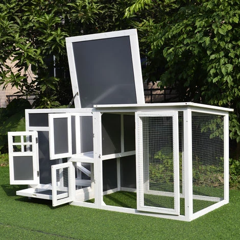 PawHut Poulailler Multi-équipements Niche Toit Ouvrant Perchoir Pondoir Enclos Tiroir à Déjection 160L X 75l X 80H Cm Bois Massif Pin Gris Blanc 2 PawHut Poulailler Multi-équipements Niche Toit Ouvrant Perchoir Pondoir Enclos Tiroir à Déjection 160L X 75l X 80H Cm Bois Massif Pin Gris Blanc – Image 2