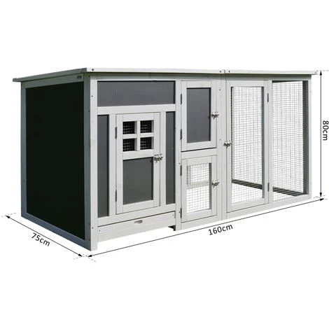 PawHut Poulailler Multi-équipements Niche Toit Ouvrant Perchoir Pondoir Enclos Tiroir à Déjection 160L X 75l X 80H Cm Bois Massif Pin Gris Blanc 3 PawHut Poulailler Multi-équipements Niche Toit Ouvrant Perchoir Pondoir Enclos Tiroir à Déjection 160L X 75l X 80H Cm Bois Massif Pin Gris Blanc – Image 3