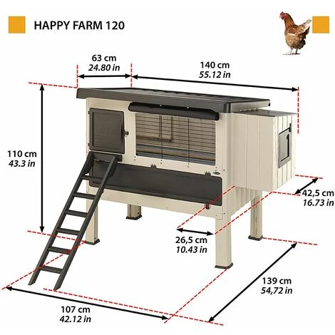 Ferplast HAPPY FARM 120 Maisonnette Pour Poules En Plastique. Variante HAPPY FARM 120 - Mesures: 140 X 139 X H 110 Cm - 2 Ferplast HAPPY FARM 120 Maisonnette Pour Poules En Plastique. Variante HAPPY FARM 120 - Mesures: 140 X 139 X H 110 Cm - – Image 2