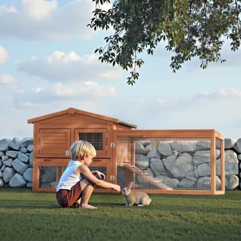 Clapier Pour Lapin XXL Enclos Extérieur Maisonnette Superposée Abri En Bois D'épicéa Toit Goudronné 2 Clapier Pour Lapin XXL Enclos Extérieur Maisonnette Superposée Abri En Bois D'épicéa Toit Goudronné – Image 2