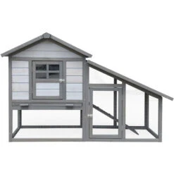 Clapier à Lapins XL Gris Clair 151x66x100cm Bois Cage Rongeurs & Enclos Bac Amovible Nettoyage