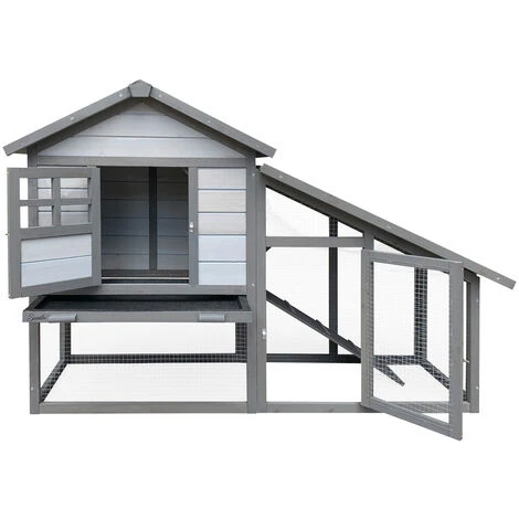 Clapier à Lapins XL Gris Clair 151x66x100cm Bois Cage Rongeurs & Enclos Bac Amovible Nettoyage 2 Clapier à Lapins XL Gris Clair 151x66x100cm Bois Cage Rongeurs & Enclos Bac Amovible Nettoyage – Image 2