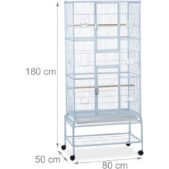 Relaxdays Cage à Oiseaux Avec étagère, Volière à Roulettes, Pinsons, Canaris, 2 Perchoirs, HLP 180x80x50cm, Gris Clair -Trixie || Flamingo Soldes Magasin 18558263 4