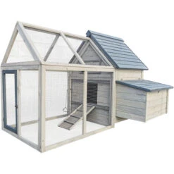 Poulailler Bleu-gris 167x118x112cm Bois Nichoir & Enclos Bac Amovible Nettoyage Abri Basse-cour