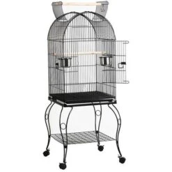 Yaheetech Cage à Oiseau Avec Toit Ouvert Volière Sur Roulettes Pour Canaries Perroquet Perruches Et Calopsitte 59 X 59 X 150 Cm Noir