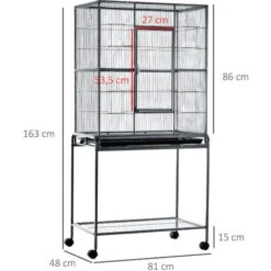 PawHut Cage à Oiseaux Portable Avec 4 Mangeoires Et 4 Perchoirs Pratique 81 X 48 X 163 Cm Noir Et Gris -Trixie || Flamingo Soldes Magasin 22857304 3