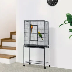 PawHut Cage à Oiseaux Portable Avec 4 Mangeoires Et 4 Perchoirs Pratique 81 X 48 X 163 Cm Noir Et Gris -Trixie || Flamingo Soldes Magasin 22857304 4