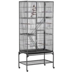 Yaheetech Grande Cage Oiseaux Volière Avec Pied Sur Roulette 81 X 46,5 X 175,5 Cm Noir