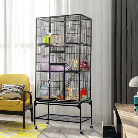 Yaheetech Grande Cage Oiseaux Volière Avec Pied Sur Roulette 81 X 46,5 X 175,5 Cm Noir 2 Yaheetech Grande Cage Oiseaux Volière Avec Pied Sur Roulette 81 X 46,5 X 175,5 Cm Noir – Image 2