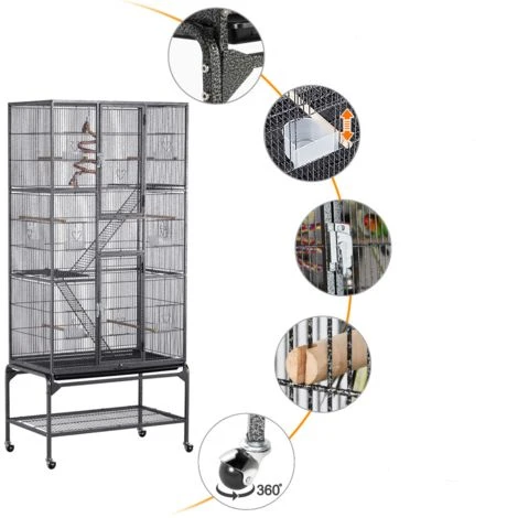 Yaheetech Grande Cage Oiseaux Volière Avec Pied Sur Roulette 81 X 46,5 X 175,5 Cm Noir 3 Yaheetech Grande Cage Oiseaux Volière Avec Pied Sur Roulette 81 X 46,5 X 175,5 Cm Noir – Image 3