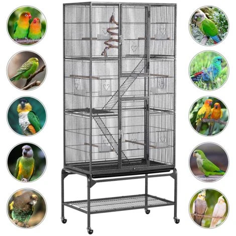 Yaheetech Grande Cage Oiseaux Volière Avec Pied Sur Roulette 81 X 46,5 X 175,5 Cm Noir 4 Yaheetech Grande Cage Oiseaux Volière Avec Pied Sur Roulette 81 X 46,5 X 175,5 Cm Noir – Image 4