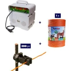 Kit Complet Pour Clôture électrique : 1 X ELECTRIFICATEUR 220V + 1 X Fil 1000 MT 4 Mm² + 200 Pcs Isolateur Pour Piquets En Fer - Clôture électrifiée Pour Animaux Sangliers Chien Chevaux