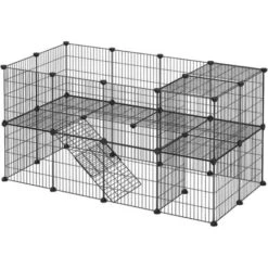 Songmics Enclos Modulable Pour Petits Animaux, Cage Intérieur, 2 Niveaux, Maillet En Caoutchouc Offert, Cochon D’Inde, Lapin, Assemblage Facile, 143 X 73 X 71 Cm (L X L X H), Noir LPI02H