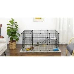 Songmics Enclos Modulable Pour Petits Animaux, Cage Intérieur, 2 Niveaux, Maillet En Caoutchouc Offert, Cochon D’Inde, Lapin, Assemblage Facile, 143 X 73 X 71 Cm (L X L X H), Noir LPI02H -Trixie || Flamingo Soldes Magasin 23734221 3
