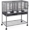 Yaheetech Cage D'elevage Pour Oiseaux Avec Deux Espaces Divisés Cage Pour Petit Oiseaux Exotiques Canaris Madarin Perruche Avec Mangeoires Perchoirs 2 Portes Support Roulant 95 X 45 X 105 Cm