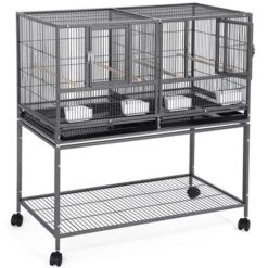 Yaheetech Cage D'elevage Pour Oiseaux Avec Deux Espaces Divisés Cage Pour Petit Oiseaux Exotiques Canaris Madarin Perruche Avec Mangeoires Perchoirs 2 Portes Support Roulant 95 X 45 X 105 Cm