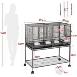 Yaheetech Cage D'elevage Pour Oiseaux Avec Deux Espaces Divisés Cage Pour Petit Oiseaux Exotiques Canaris Madarin Perruche Avec Mangeoires Perchoirs 2 Portes Support Roulant 95 X 45 X 105 Cm -Trixie || Flamingo Soldes Magasin 23800036 3