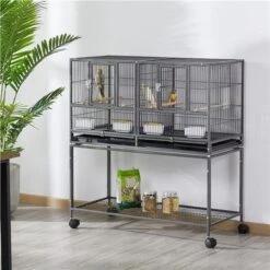 Yaheetech Cage D'elevage Pour Oiseaux Avec Deux Espaces Divisés Cage Pour Petit Oiseaux Exotiques Canaris Madarin Perruche Avec Mangeoires Perchoirs 2 Portes Support Roulant 95 X 45 X 105 Cm -Trixie || Flamingo Soldes Magasin 23800036 5
