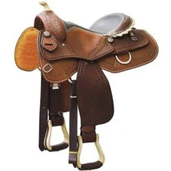 DENVER 17, Brun Clair Naturel: Selle Western De Reining En Cuir Avec Fabrication De Basket-ball Et Déchirures En Cuir Brut