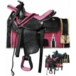 15 =38 Cm, Turquoise: Selle Western Modèle New Gen Complète Avec Selle, Harnais, Plastron Et Sangle