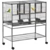 PawHut Cage à Oiseaux Avec Séparation Mangeoire Et Perchoir 95L X 45l X 102H Cm Noir Et Gris