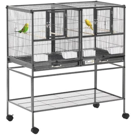 PawHut Cage à Oiseaux Avec Séparation Mangeoire Et Perchoir 95L X 45l X 102H Cm Noir Et Gris 1 PawHut Cage à Oiseaux Avec Séparation Mangeoire Et Perchoir 95L X 45l X 102H Cm Noir Et Gris
