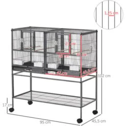 PawHut Cage à Oiseaux Avec Séparation Mangeoire Et Perchoir 95L X 45l X 102H Cm Noir Et Gris 7 PawHut Cage à Oiseaux Avec Séparation Mangeoire Et Perchoir 95L X 45l X 102H Cm Noir Et Gris -Trixie || Flamingo Soldes Magasin 23980789 3