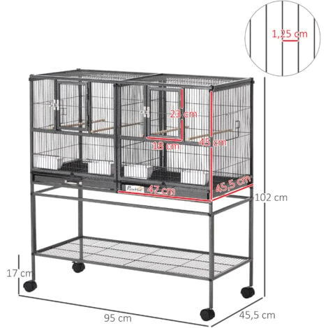 PawHut Cage à Oiseaux Avec Séparation Mangeoire Et Perchoir 95L X 45l X 102H Cm Noir Et Gris 3 PawHut Cage à Oiseaux Avec Séparation Mangeoire Et Perchoir 95L X 45l X 102H Cm Noir Et Gris – Image 3