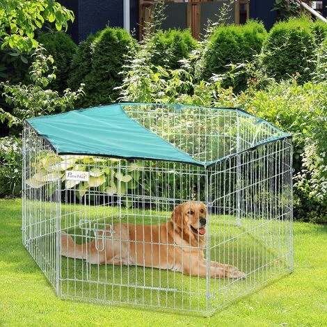 PawHut Parc Enclos Modulable Acier 6 Panneaux Et 1 Porte Pour Chiens Ø 120 X 60 Cm Gris Métal Vert 2 PawHut Parc Enclos Modulable Acier 6 Panneaux Et 1 Porte Pour Chiens Ø 120 X 60 Cm Gris Métal Vert – Image 2