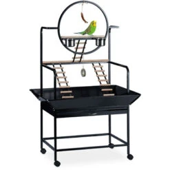 Relaxdays Perchoir à Oiseaux XL, Siège à Perroquet & Calopsitte, Arbre à Escalader, Barre D’assise, 170x100x80cm, Noir