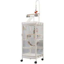 BATHRINS®Grande Volière Pour Oiseaux Cage à Roulettes Avec 4 Mangeoires Acier Inoxydable