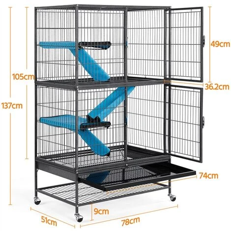 Yaheetech Grande Cage Pour Rongeur 4 Niveaux, Cage Pour Furets/écureuils/Chinchillas Noir 78x51x137cm 3 Yaheetech Grande Cage Pour Rongeur 4 Niveaux, Cage Pour Furets/écureuils/Chinchillas Noir 78x51x137cm – Image 3