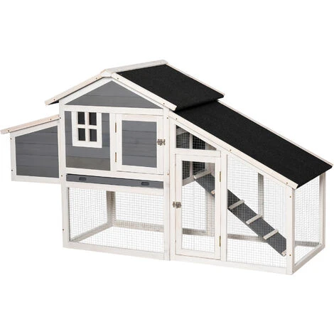 PawHut Poulailler Cottage Cage à Poules Surélevé Dim. 176L X 65l X 100H Cm Multi-équipement Toit Bitumé Noir Bois Sapin Gris Blanc 1 PawHut Poulailler Cottage Cage à Poules Surélevé Dim. 176L X 65l X 100H Cm Multi-équipement Toit Bitumé Noir Bois Sapin Gris Blanc
