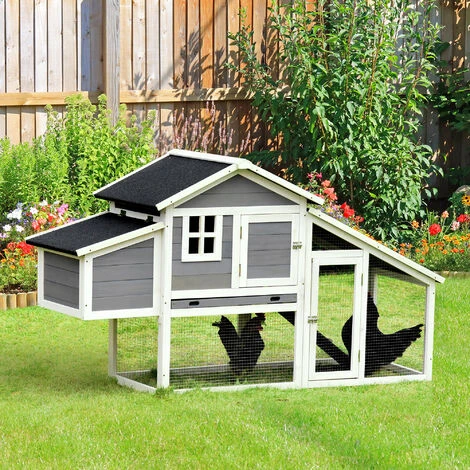 PawHut Poulailler Cottage Cage à Poules Surélevé Dim. 176L X 65l X 100H Cm Multi-équipement Toit Bitumé Noir Bois Sapin Gris Blanc 2 PawHut Poulailler Cottage Cage à Poules Surélevé Dim. 176L X 65l X 100H Cm Multi-équipement Toit Bitumé Noir Bois Sapin Gris Blanc – Image 2