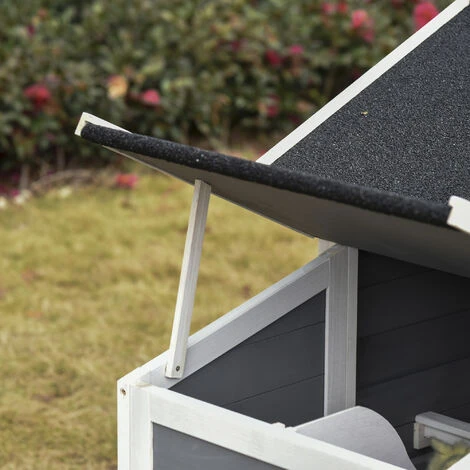 PawHut Poulailler Cottage Cage à Poules Surélevé Dim. 176L X 65l X 100H Cm Multi-équipement Toit Bitumé Noir Bois Sapin Gris Blanc 5 PawHut Poulailler Cottage Cage à Poules Surélevé Dim. 176L X 65l X 100H Cm Multi-équipement Toit Bitumé Noir Bois Sapin Gris Blanc – Image 5