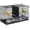 PawHut Cage à Oiseaux Dim. 59,5L X 29,8I X 35,3H Cm Mangeoires Perchoirs 4 Portes Plateau Excrément Amovible + Poignée Transport Métal PP Noir