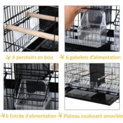 PawHut Cage à Oiseaux Dim. 59,5L X 29,8I X 35,3H Cm Mangeoires Perchoirs 4 Portes Plateau Excrément Amovible + Poignée Transport Métal PP Noir -Trixie || Flamingo Soldes Magasin 32585034 4