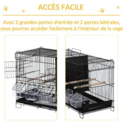 PawHut Cage à Oiseaux Dim. 59,5L X 29,8I X 35,3H Cm Mangeoires Perchoirs 4 Portes Plateau Excrément Amovible + Poignée Transport Métal PP Noir -Trixie || Flamingo Soldes Magasin 32585034 5