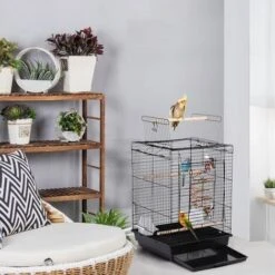 Cage à Oiseaux Intérieur Avec Poignée 40 X 40 X 58 Cm Toit Ouvrant Pour Perruche Ondulée Canari Calopsitte