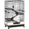 PawHut Cage Pour Cochons D'Inde Chinchilla Rongeur Sur Roulettes - 3 étages, Rampes, 2 Portes + Trappe, Plateau Excrément Amovible - Métal PP Noir Gris