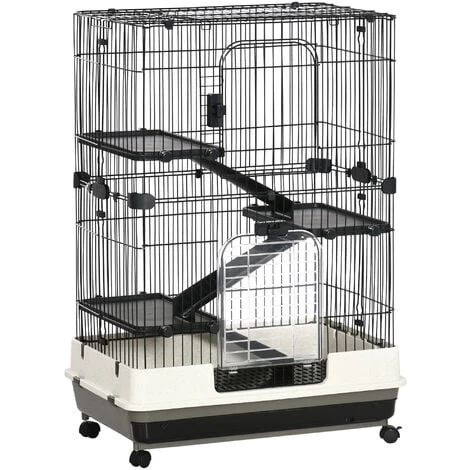 PawHut Cage Pour Cochons D'Inde Chinchilla Rongeur Sur Roulettes - 3 étages, Rampes, 2 Portes + Trappe, Plateau Excrément Amovible - Métal PP Noir Gris 1 PawHut Cage Pour Cochons D'Inde Chinchilla Rongeur Sur Roulettes - 3 étages, Rampes, 2 Portes + Trappe, Plateau Excrément Amovible - Métal PP Noir Gris