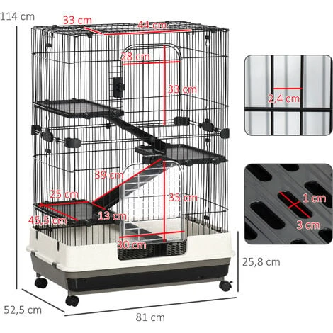 PawHut Cage Pour Cochons D'Inde Chinchilla Rongeur Sur Roulettes - 3 étages, Rampes, 2 Portes + Trappe, Plateau Excrément Amovible - Métal PP Noir Gris 3 PawHut Cage Pour Cochons D'Inde Chinchilla Rongeur Sur Roulettes - 3 étages, Rampes, 2 Portes + Trappe, Plateau Excrément Amovible - Métal PP Noir Gris – Image 3