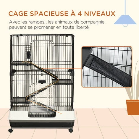 PawHut Cage Pour Cochons D'Inde Chinchilla Rongeur Sur Roulettes - 3 étages, Rampes, 2 Portes + Trappe, Plateau Excrément Amovible - Métal PP Noir Gris 4 PawHut Cage Pour Cochons D'Inde Chinchilla Rongeur Sur Roulettes - 3 étages, Rampes, 2 Portes + Trappe, Plateau Excrément Amovible - Métal PP Noir Gris – Image 4