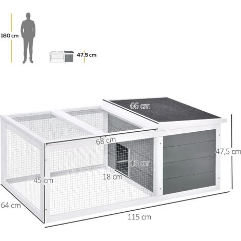 PawHut Clapier De Sol Enclos Extérieur Niche Porte Double Toit Ouvrant Fil Métallique Bois Sapin Pré-huilé Peint Gris Blanc 3 PawHut Clapier De Sol Enclos Extérieur Niche Porte Double Toit Ouvrant Fil Métallique Bois Sapin Pré-huilé Peint Gris Blanc – Image 3