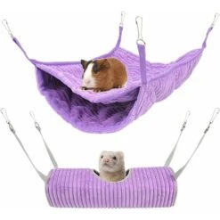 Hamac Pour Petit Animal - Lit Hamac Et Cage Tunnel - Convient Pour Rat, Hamster, écureuil, Planeur De Sucre, Cochons D'Inde, Furet - Jouet Pour Cage (Violet)