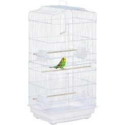 PawHut Cage à Oiseaux Volière Avec Mangeoires Perchoirs Plateau Amovible 2 Portes Dim. 46,5L X 35,5l X 92H Cm Métal Blanc