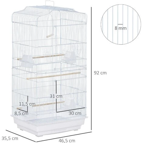 PawHut Cage à Oiseaux Volière Avec Mangeoires Perchoirs Plateau Amovible 2 Portes Dim. 46,5L X 35,5l X 92H Cm Métal Blanc 3 PawHut Cage à Oiseaux Volière Avec Mangeoires Perchoirs Plateau Amovible 2 Portes Dim. 46,5L X 35,5l X 92H Cm Métal Blanc – Image 3