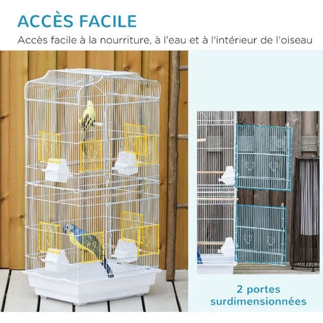 PawHut Cage à Oiseaux Volière Avec Mangeoires Perchoirs Plateau Amovible 2 Portes Dim. 46,5L X 35,5l X 92H Cm Métal Blanc 4 PawHut Cage à Oiseaux Volière Avec Mangeoires Perchoirs Plateau Amovible 2 Portes Dim. 46,5L X 35,5l X 92H Cm Métal Blanc – Image 4